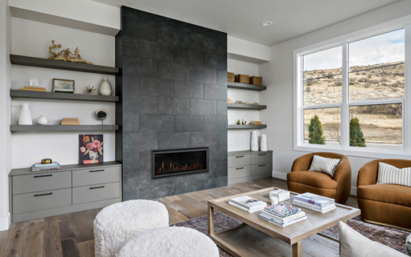 cozy living room with fire place